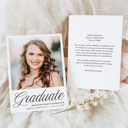 Elegant Black Script Photo Graduation Announcement | Canva Template
