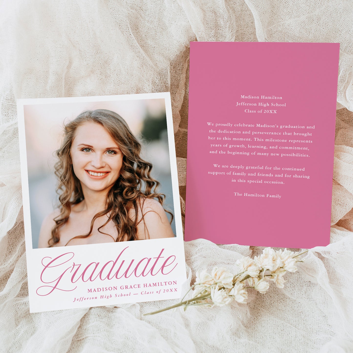 Elegant Pink Script Photo Graduation Announcement | Canva Template