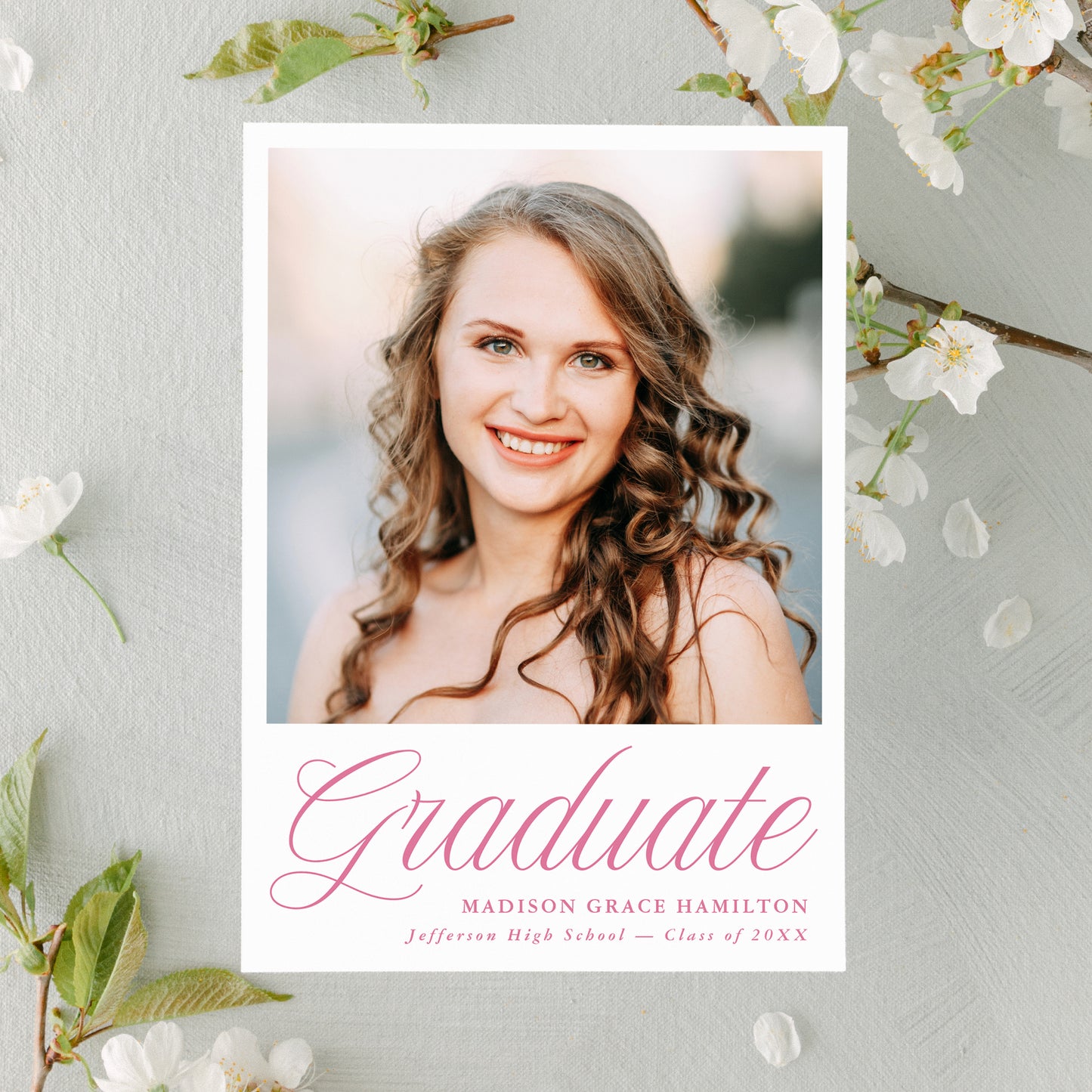 Elegant Pink Script Photo Graduation Announcement | Canva Template