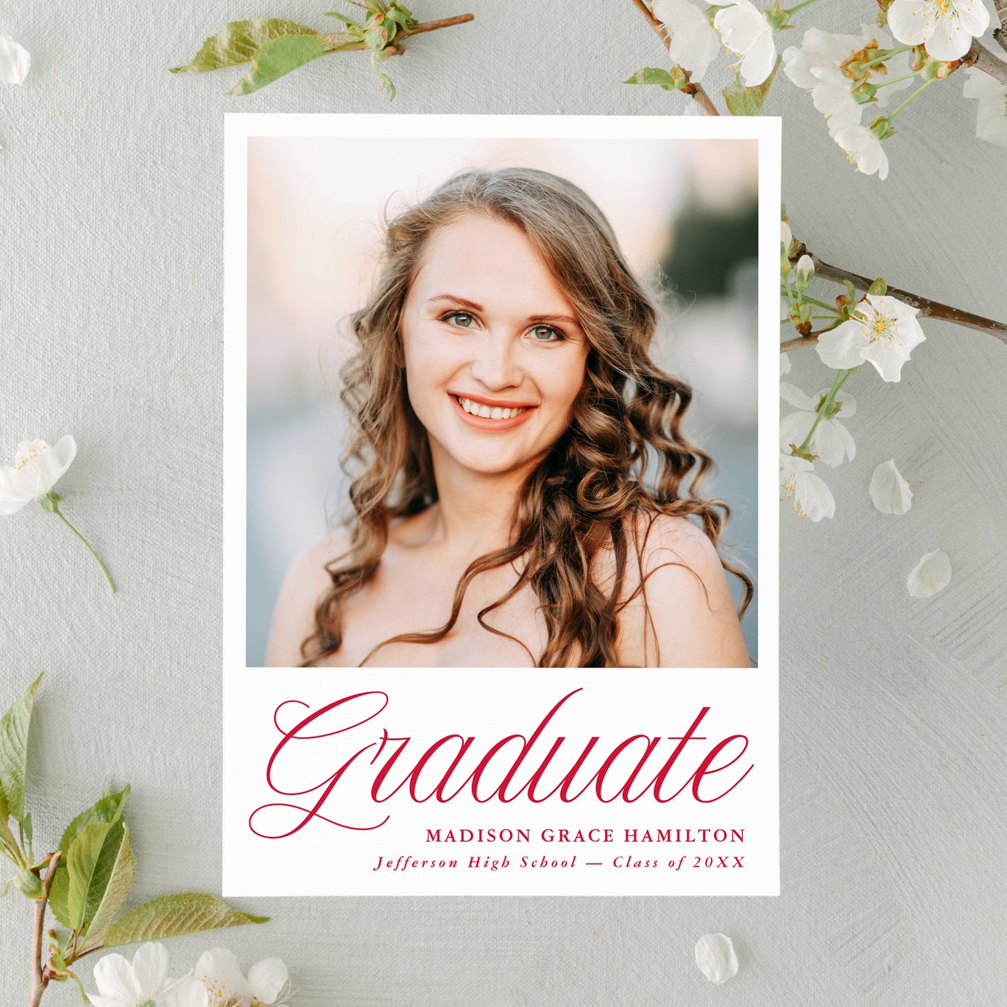 Elegant Red Script Photo Graduation Announcement | Canva Template