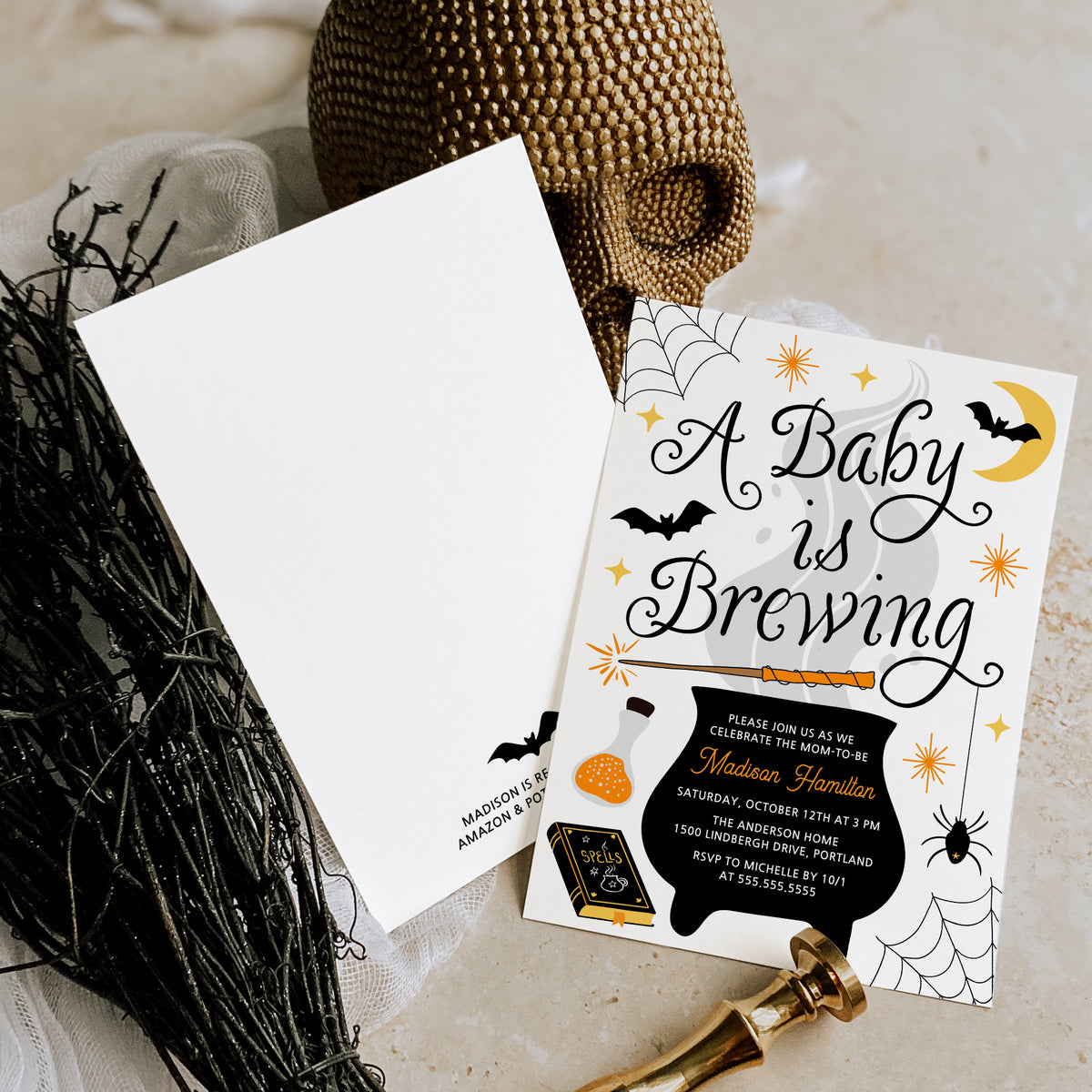 Whimsical A Baby Is Brewing Halloween Baby Shower Invitation Template