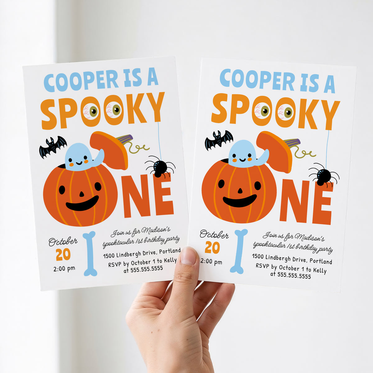 Spooky One Halloween Blue Ghost 1st Birthday Party Invitation Template