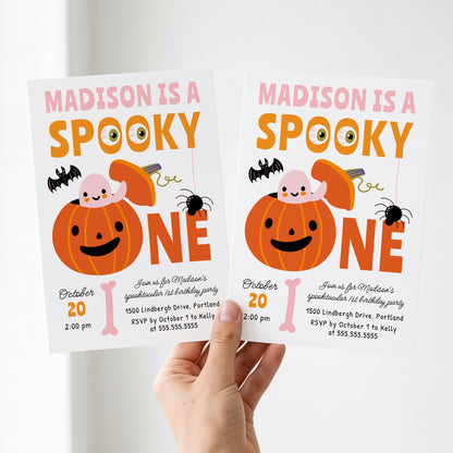 Spooky One Halloween Pink Ghost 1st Birthday Party Invitation Template