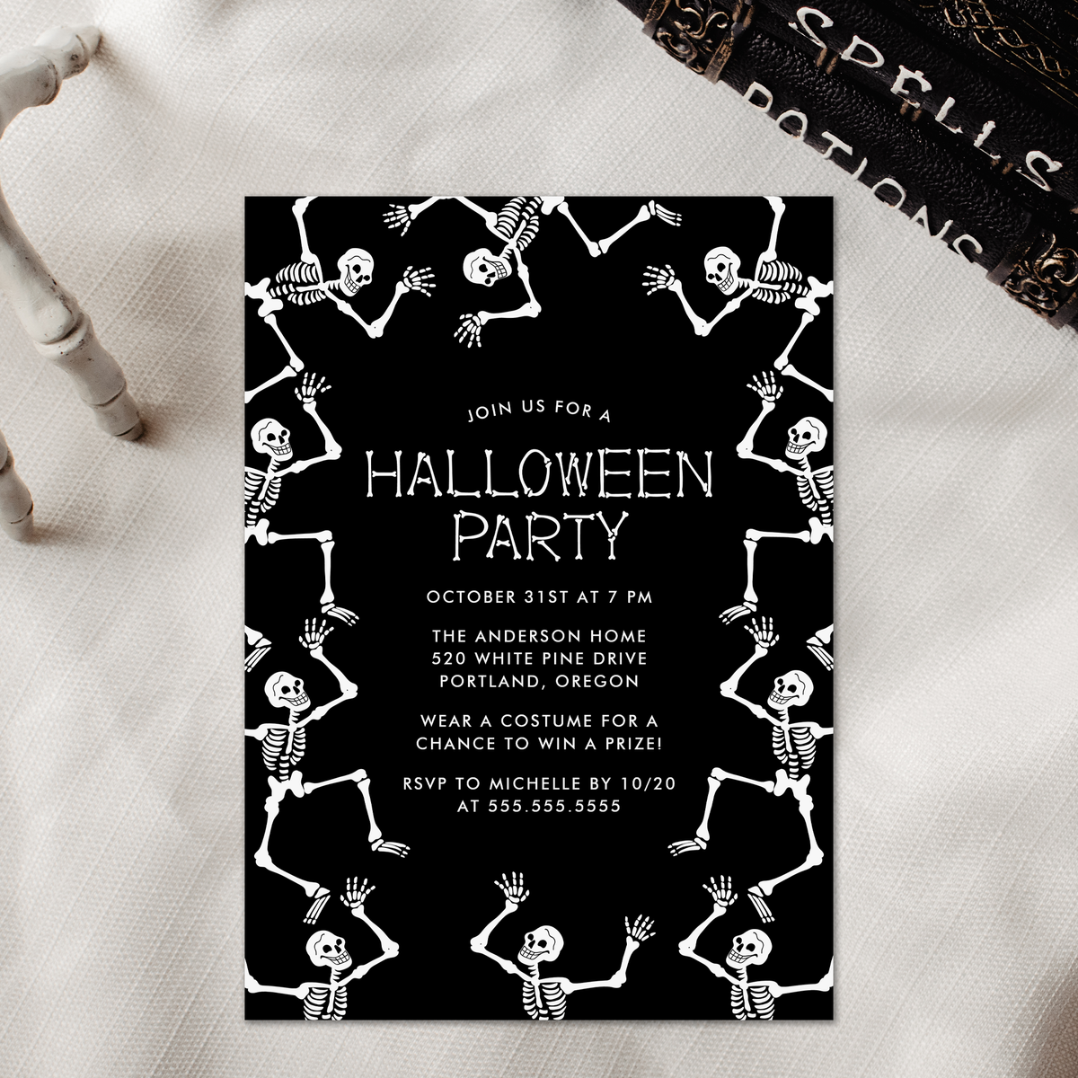 Spooky Dancing Skeletons Halloween Party Invitation Template