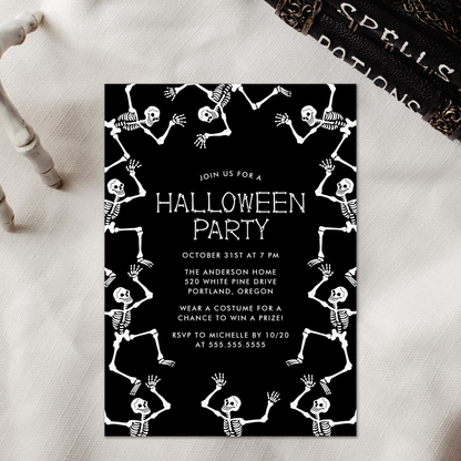 Spooky Dancing Skeletons Halloween Party Invitation Template