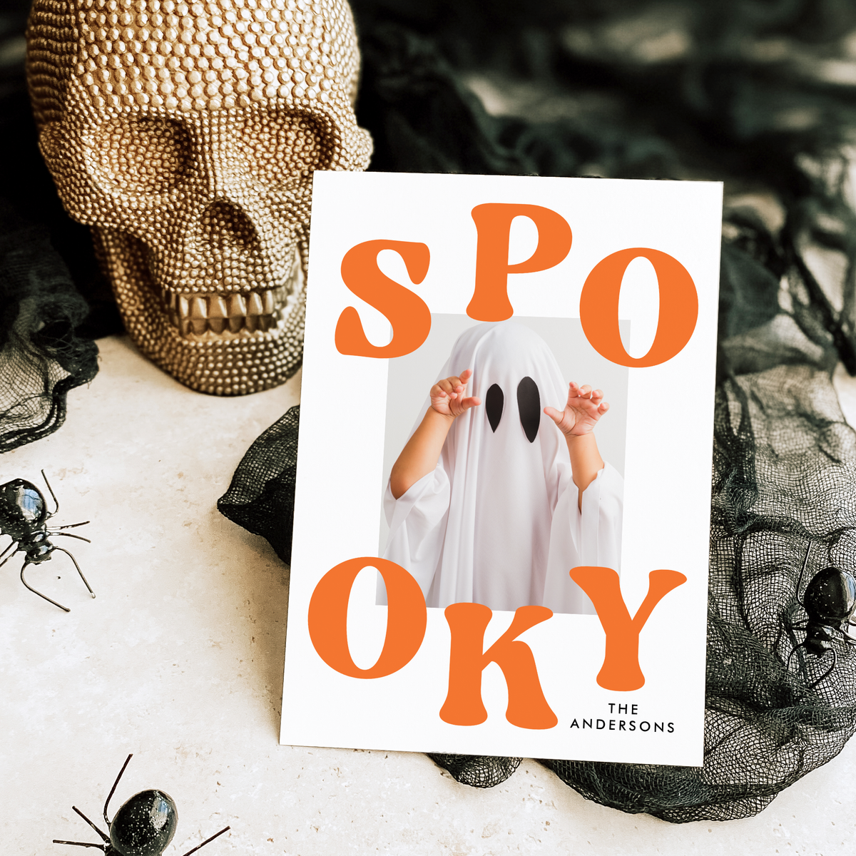 Retro Orange Spooky Halloween Photo Card Template