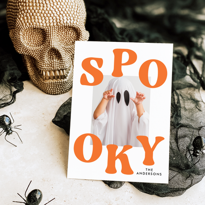 Retro Orange Spooky Halloween Photo Card Template