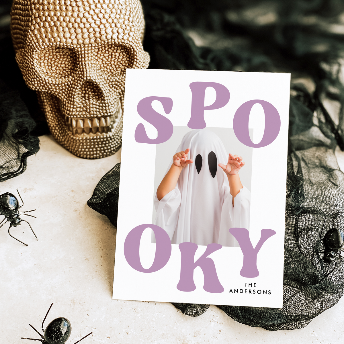 Retro Purple Spooky Halloween Photo Card Template