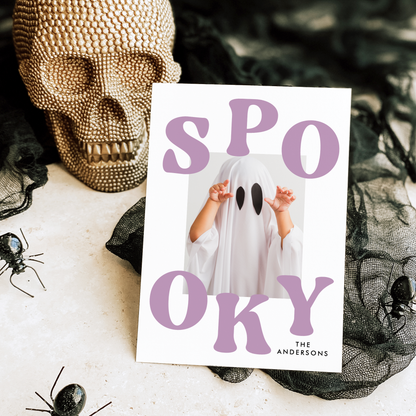Retro Purple Spooky Halloween Photo Card Template