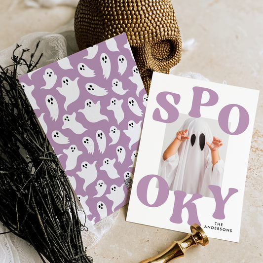 Retro Purple Spooky Halloween Photo Card Template