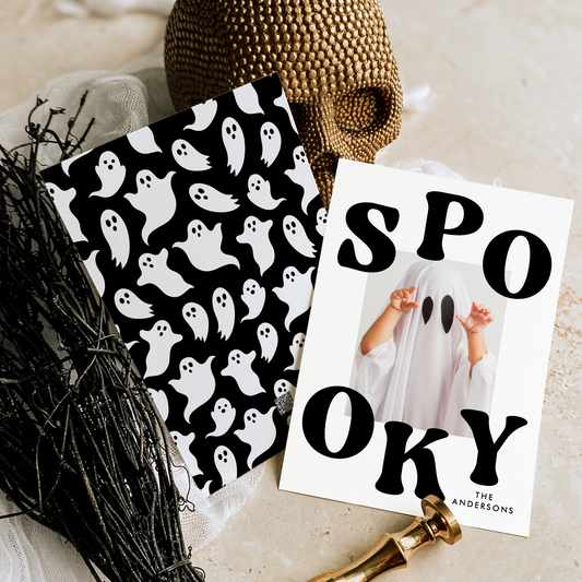 Retro Black and White Spooky Halloween Photo Card Template