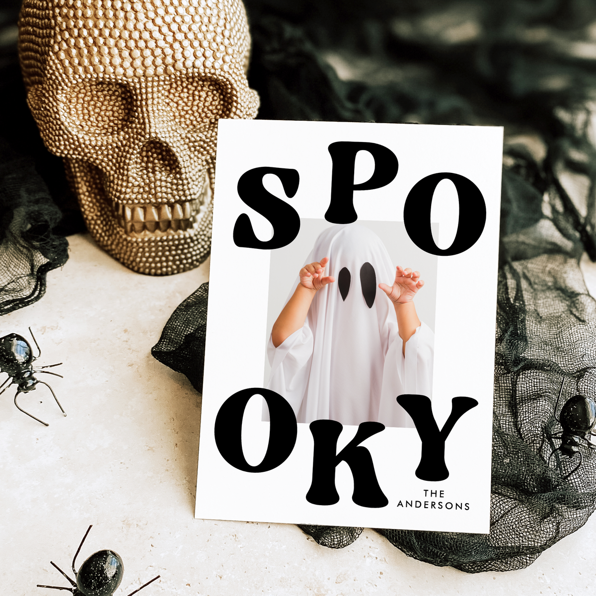 Retro Black and White Spooky Halloween Photo Card Template