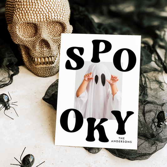 Retro Black and White Spooky Halloween Photo Card Template