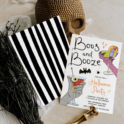 Boos and Booze Spooky Cocktails Halloween Party Invitation Template