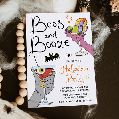 Boos and Booze Spooky Cocktails Halloween Party Invitation Template