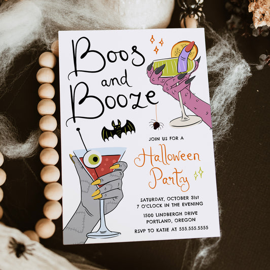 Boos and Booze Spooky Cocktails Halloween Party Invitation Template