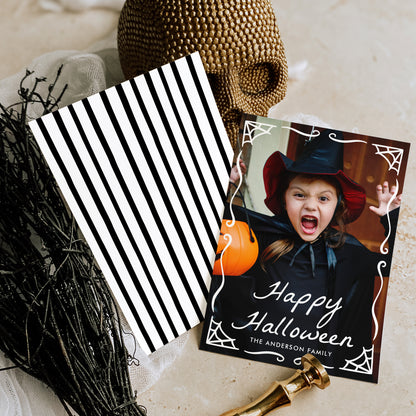 Whimsical Spiderweb Frame Halloween Photo Card Template