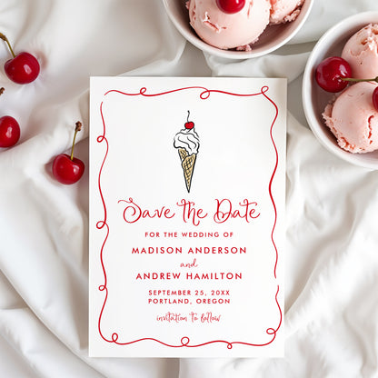 Whimsical Ice Cream Cone Photo Wedding Save the Date | Corjl Template