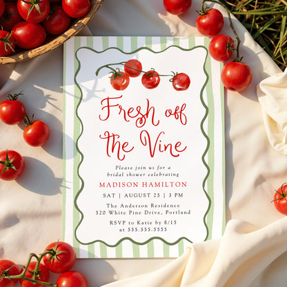 Fresh Off the Vine Green Tomato Bridal Shower Invitation | Corjl Template