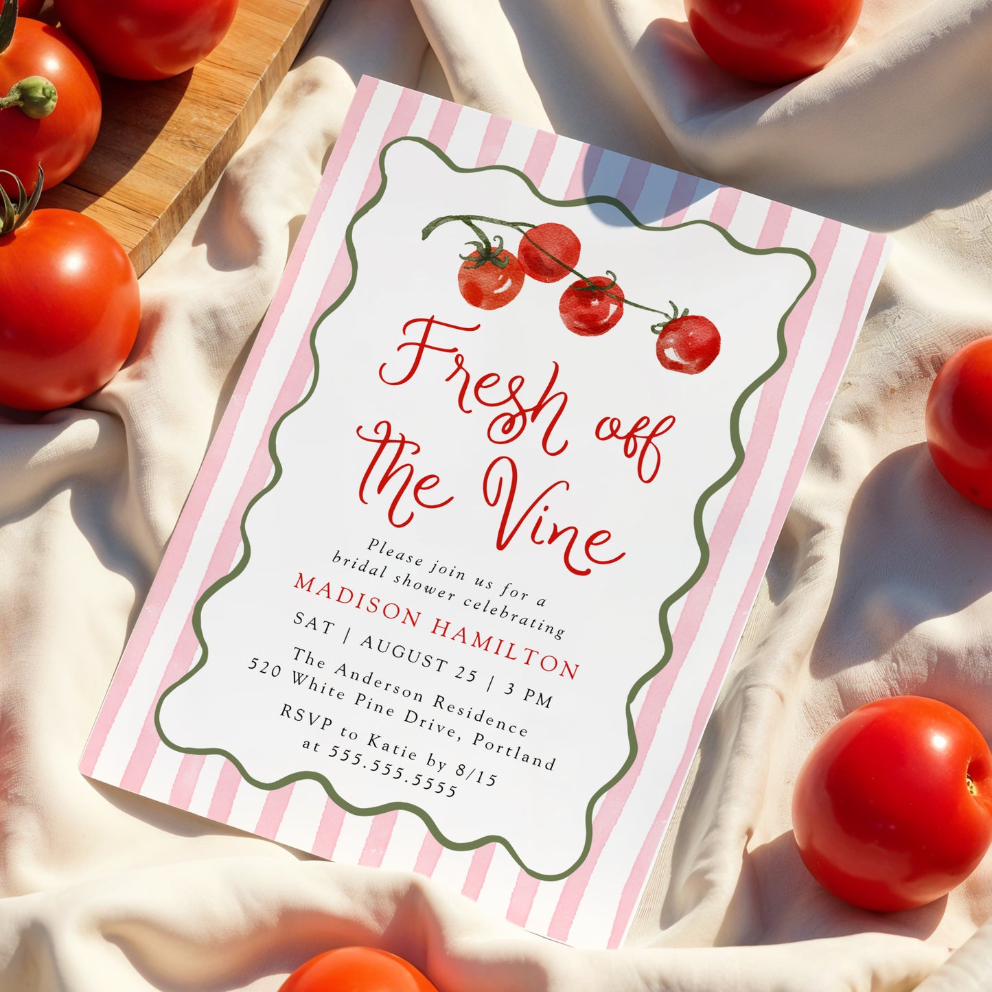 Fresh Off the Vine Tomato Bridal Shower Invitation | Corjl Listing