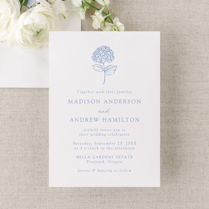 Classic Blue Hydrangea Wedding Invitation | Corjl Template