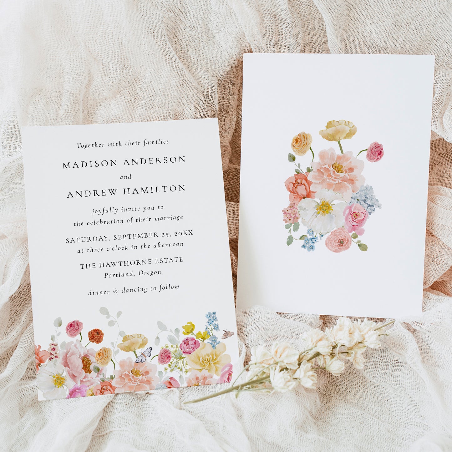 Colorful Watercolor Wildflower Wedding Invitation | Corjl Template