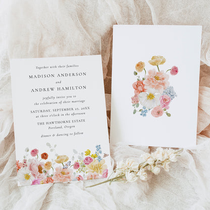 Colorful Watercolor Wildflower Wedding Invitation | Corjl Template