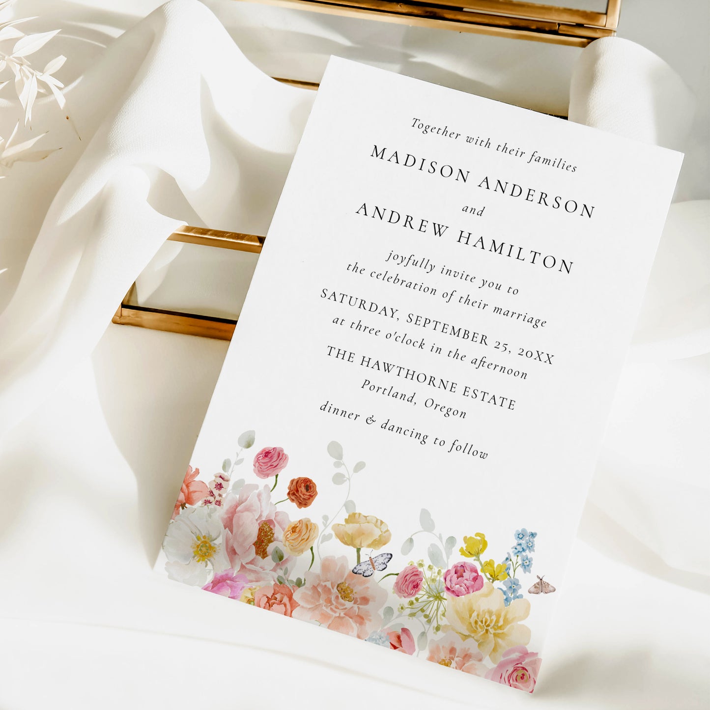 Colorful Watercolor Wildflower Wedding Invitation | Corjl Template