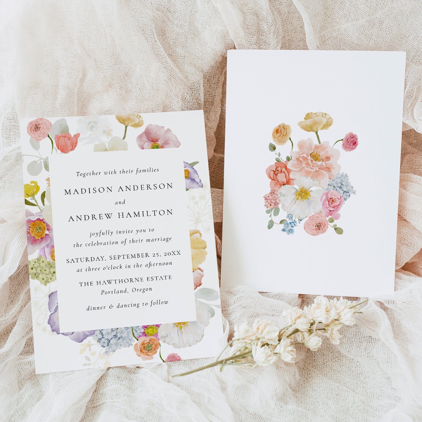 Colorful Watercolor Wildflower Wedding Invitation | Corjl Template