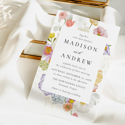 Colorful Watercolor Wildflower Wedding Invitation | Corjl Template