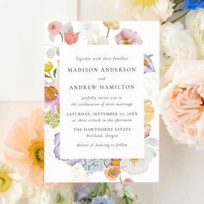 Colorful Watercolor Wildflower Wedding Invitation | Corjl Template