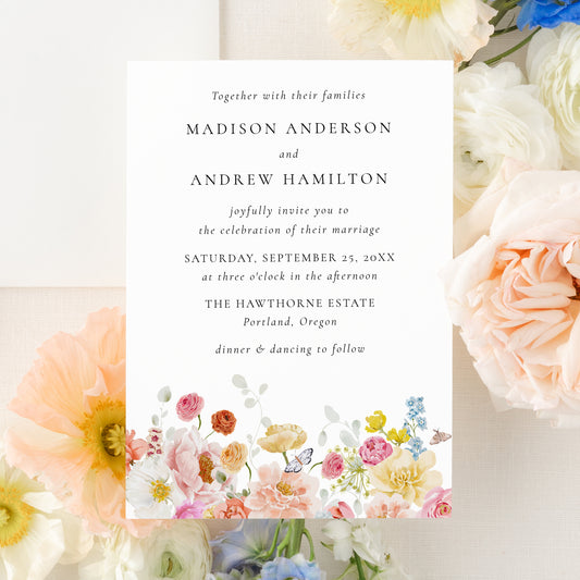 Colorful Watercolor Wildflower Wedding Invitation | Corjl Template