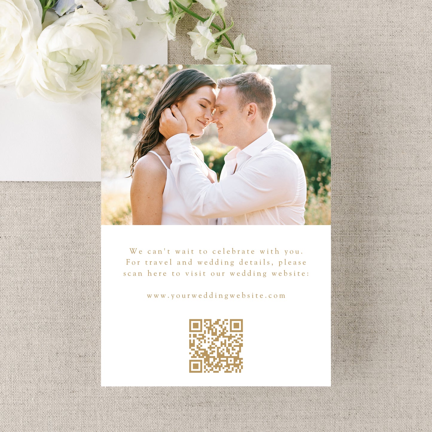 Elegant Gold Ornate Frame 2 Photo QR Code Wedding Save The Date Card | Canva Template